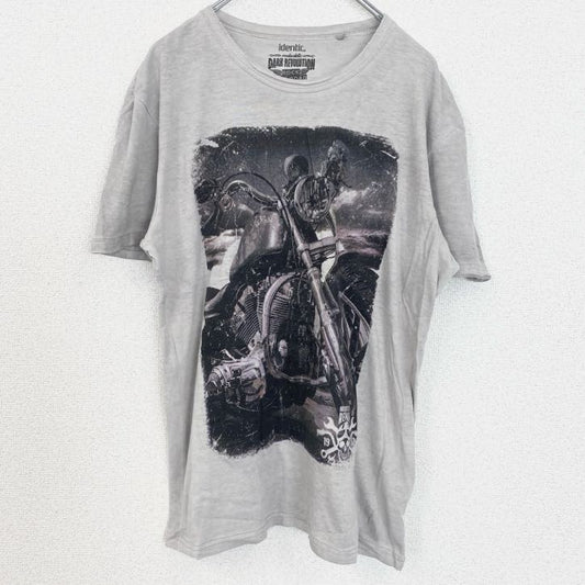 identic　半袖プリントフォトTシャツ　バイク　motorsport　灰色　グレー　Mサイズ