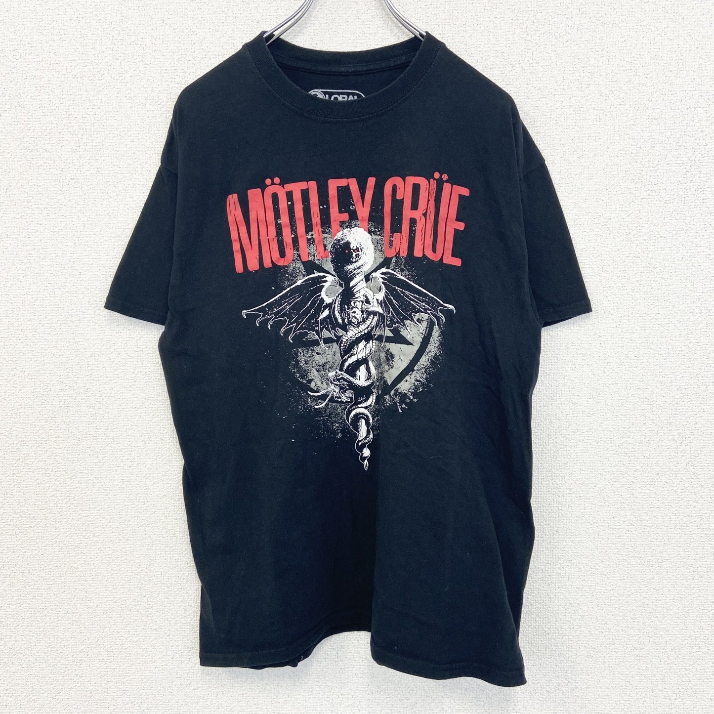 古着 used　GLOBAL　半袖ハードロックプリントTシャツ　MOTLEY CRUE　モトリークルー　クルーネック　黒　Lサイズ