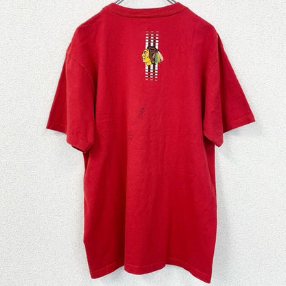 古着 used　Reebok　リーボック　半袖プリントTシャツ　赤　NHL シカゴ・ブラックホークス　アイスホッケー　XLサイズ