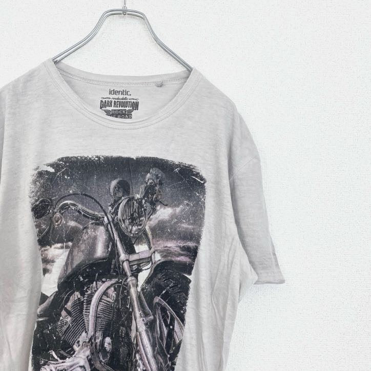 identic　半袖プリントフォトTシャツ　バイク　motorsport　灰色　グレー　Mサイズ