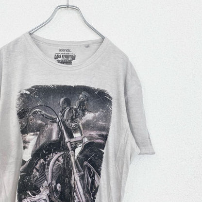 identic　半袖プリントフォトTシャツ　バイク　motorsport　灰色　グレー　Mサイズ