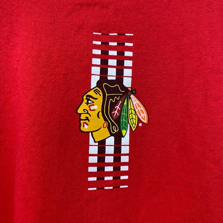 古着 used　Reebok　リーボック　半袖プリントTシャツ　赤　NHL シカゴ・ブラックホークス　アイスホッケー　XLサイズ