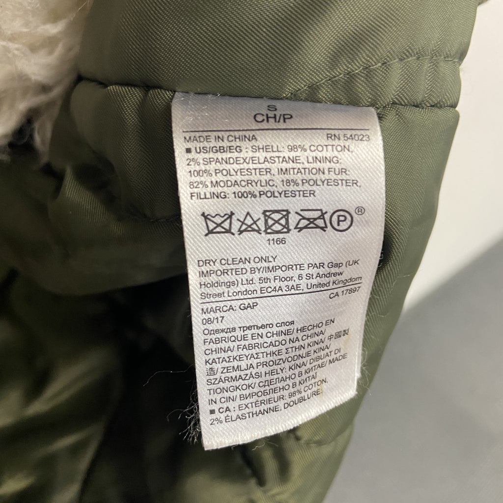 GAP　ギャップ　PRIMALOFT　モッズコート　ミリタリージャケット　ファー付き　カーキ　Sサイズ