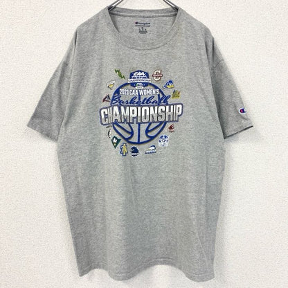 古着 used　champion チャンピオン　半袖プリントTシャツ　グレー　バスケ　クルーネック　レトロデザイン　XLサイズ
