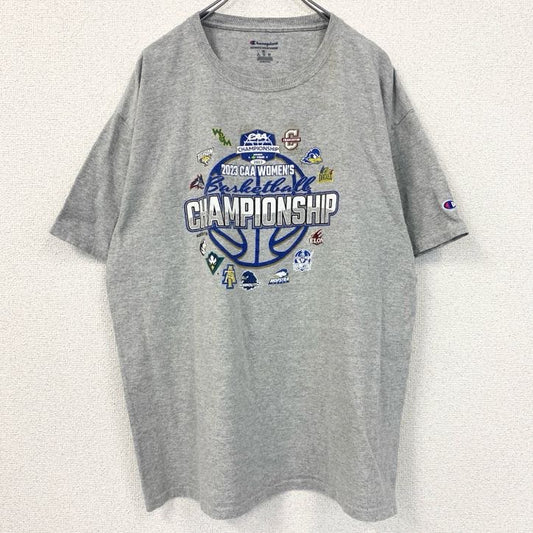 古着 used　champion チャンピオン　半袖プリントTシャツ　グレー　バスケ　クルーネック　レトロデザイン　XLサイズ