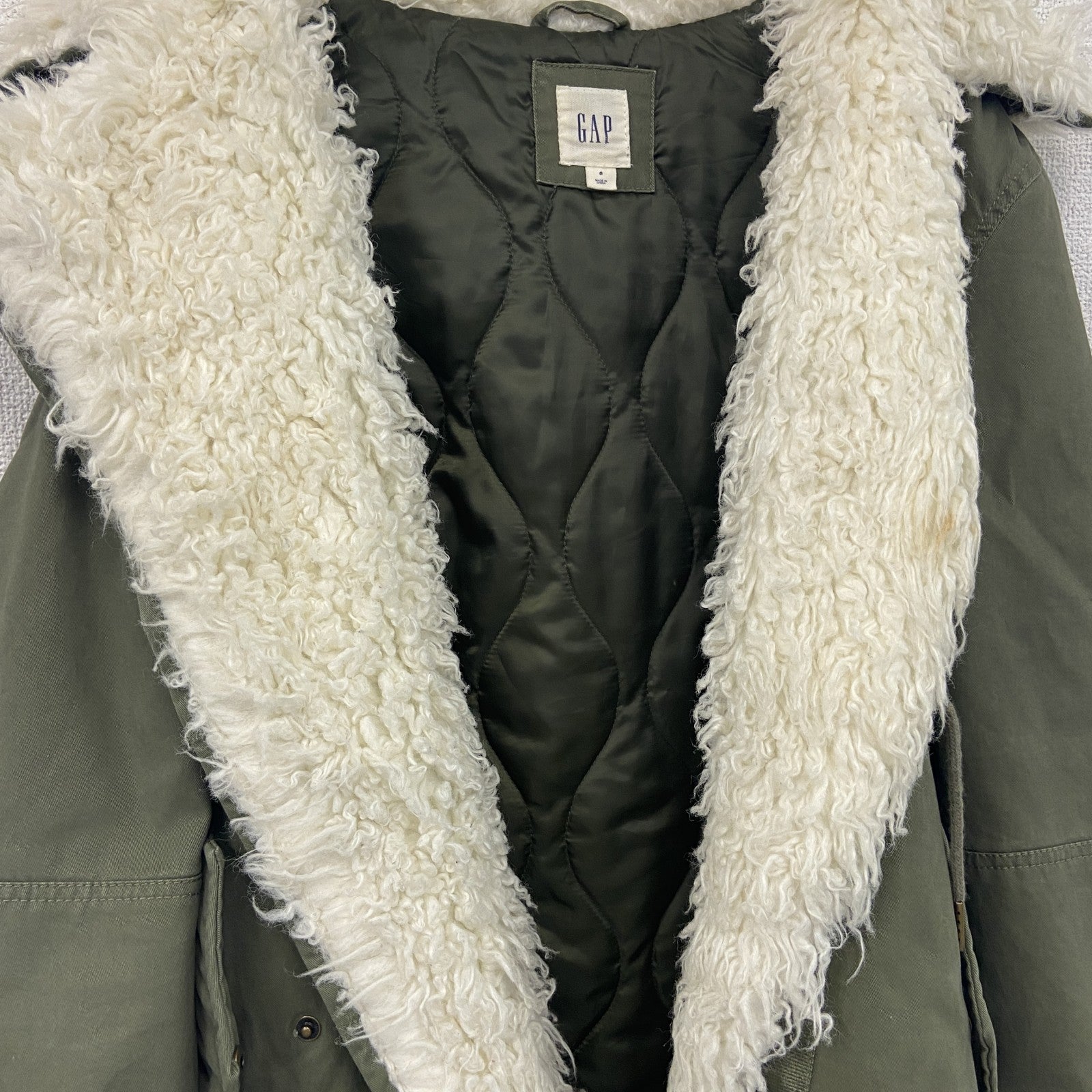GAP　ギャップ　PRIMALOFT　モッズコート　ミリタリージャケット　ファー付き　カーキ　Sサイズ