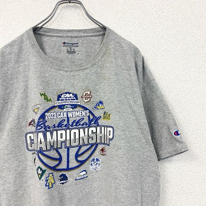 古着 used　champion チャンピオン　半袖プリントTシャツ　グレー　バスケ　クルーネック　レトロデザイン　XLサイズ