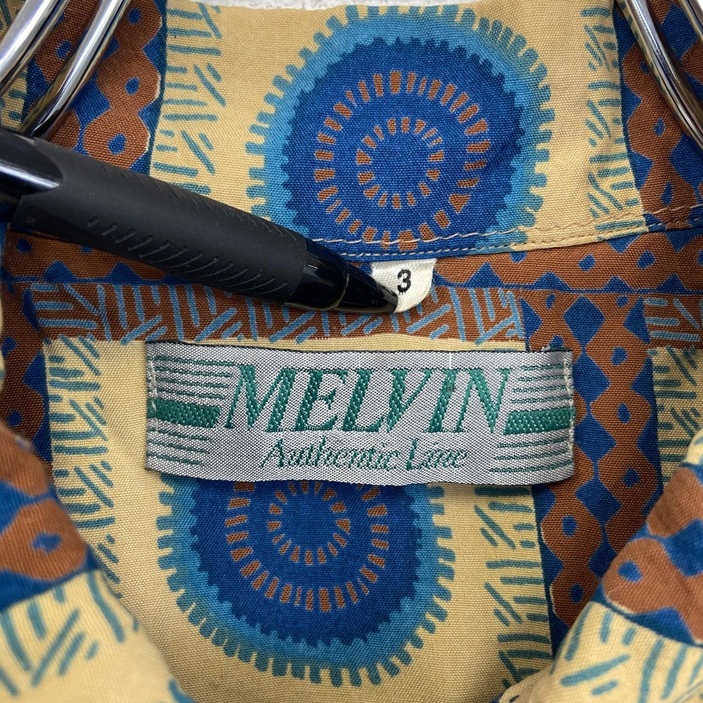 古着 used　MELVIN　メルビン　半袖プリント総柄シャツ　レトロ　ネイティブ柄　エスニック　アジアンテイスト　Lサイズ