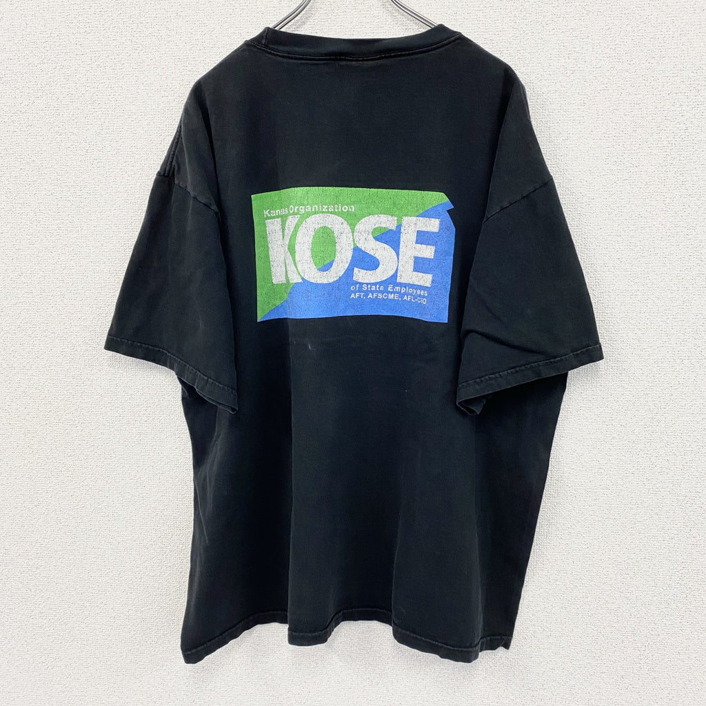 90s　UNION MADE　半袖プリントTシャツ　KOSE　ヴィンテージ　黒　ブラック　2XLサイズ