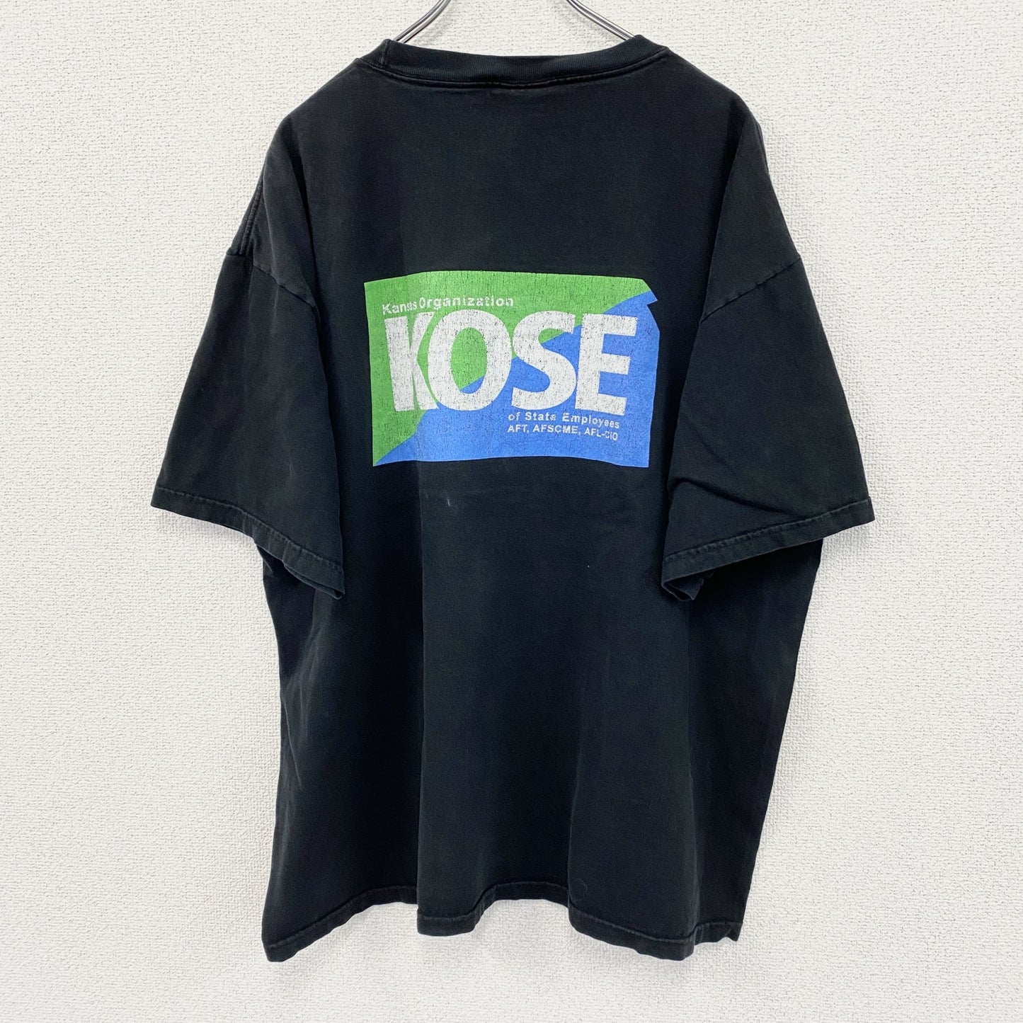90s　UNION MADE　半袖プリントTシャツ　KOSE　ヴィンテージ　黒　ブラック　2XLサイズ