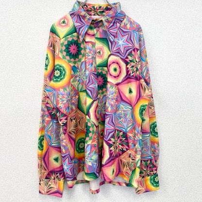 古着 used　長袖プリント柄シャツ　カラフル　Abstract Colorful　サイケデリック　総柄　アート　幾何学模様　
