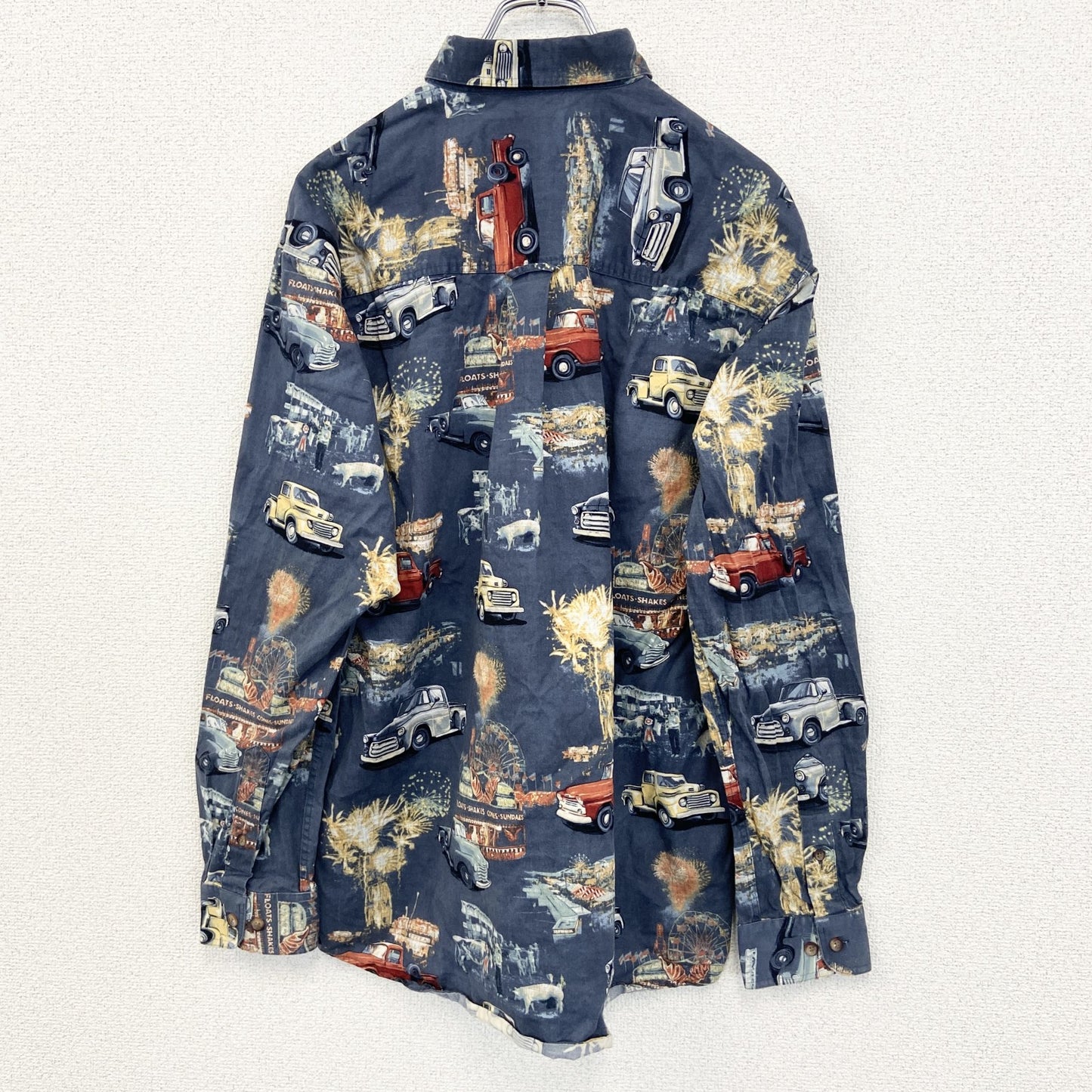古着 used　NORTH RIVER ノースリバー　半袖プリント総柄シャツ　クラシックカー　旧車　個性的　レトロ　Lサイズ