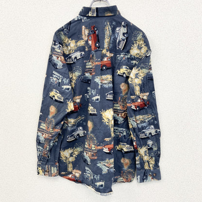 古着 used　NORTH RIVER ノースリバー　半袖プリント総柄シャツ　クラシックカー　旧車　個性的　レトロ　Lサイズ