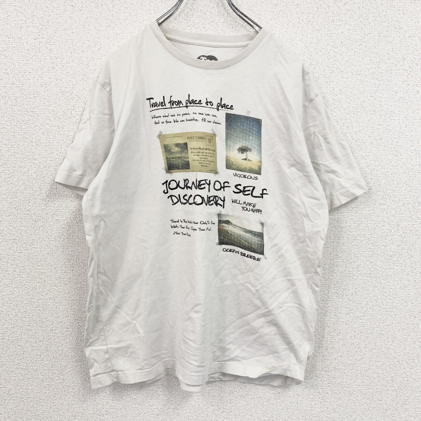Tee time　半袖プリントフォトTシャツ　英字プリント　白　ホワイト　XLサイズ
