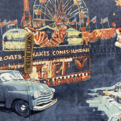 古着 used　NORTH RIVER ノースリバー　半袖プリント総柄シャツ　クラシックカー　旧車　個性的　レトロ　Lサイズ