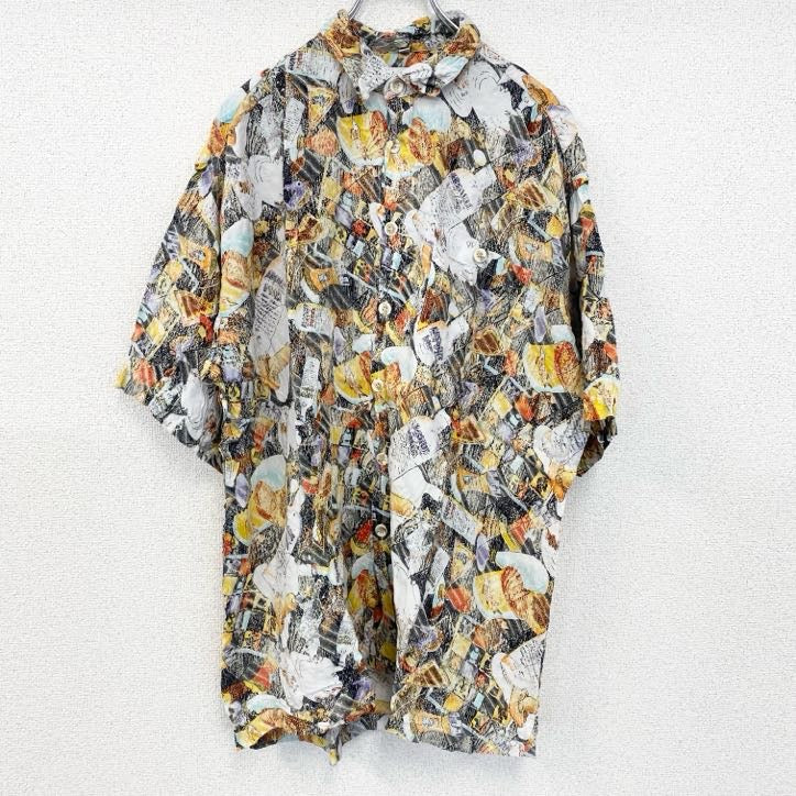 古着 used　Carto　半袖プリント柄シャツ　レトロデザイン　ボトル　Bottle　瓶　food　総柄　胸ポケット　アート　