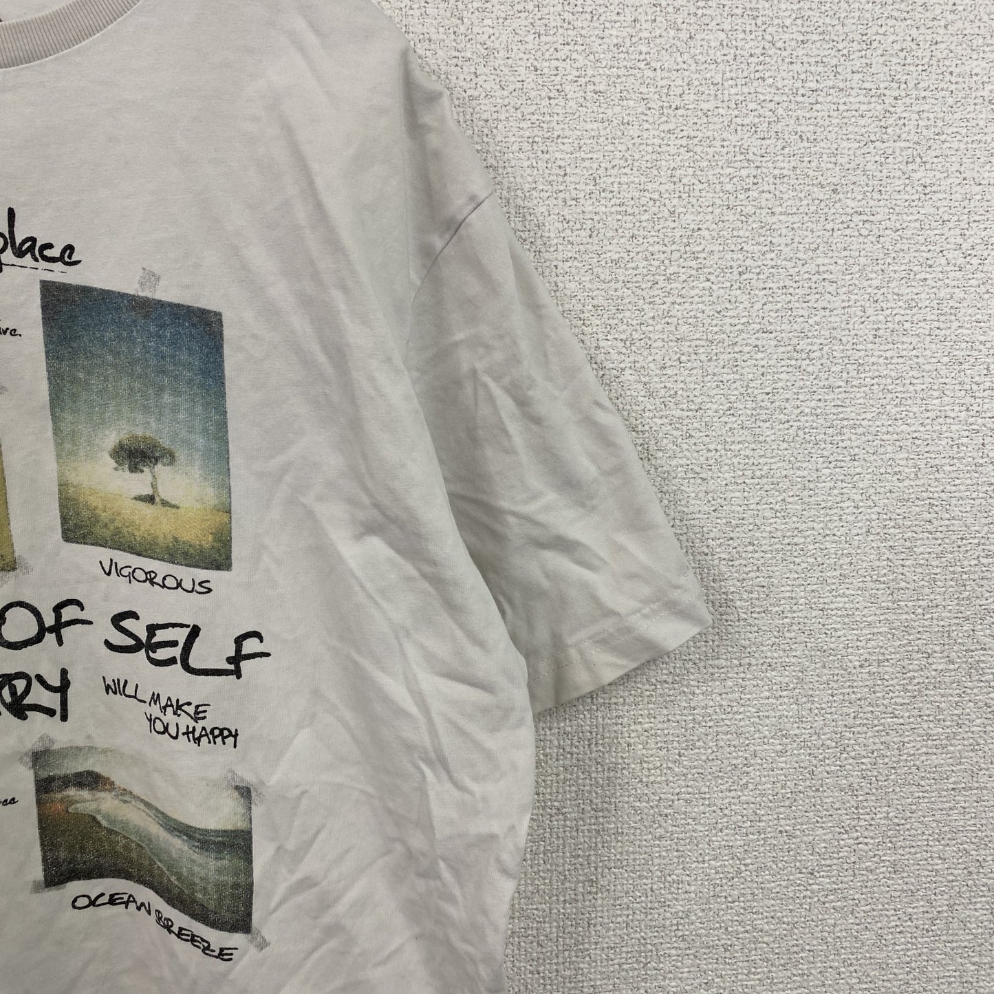 Tee time　半袖プリントフォトTシャツ　英字プリント　白　ホワイト　XLサイズ