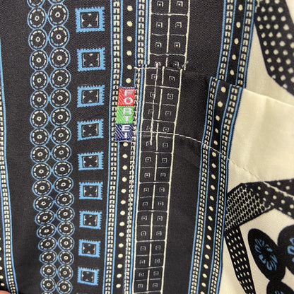 古着 used　Gentle Artist　長袖プリント総柄シャツ　レトロデザイン　幾何学模様　個性的　青　XLサイズ　