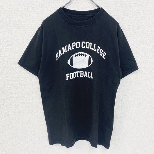 古着 used　半袖カレッジプリントTシャツ　ラマポ大学　ニュージャージー州　クルーネック　フットボール　黒　ブラック