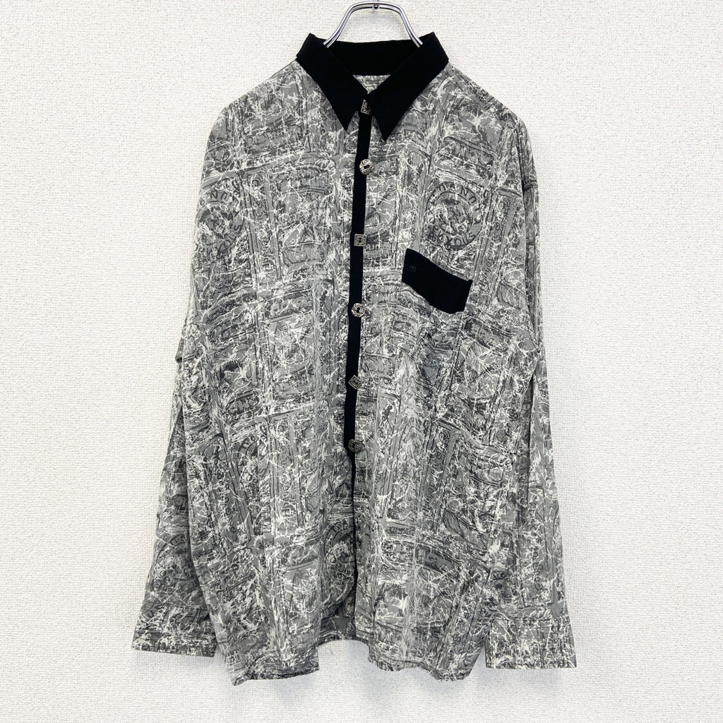 古着 used　Maurice Emde　長袖総柄シャツ　個性的　イタリア製　ポッケ付き　レトロデザイン　カジュアル　Lサイズ