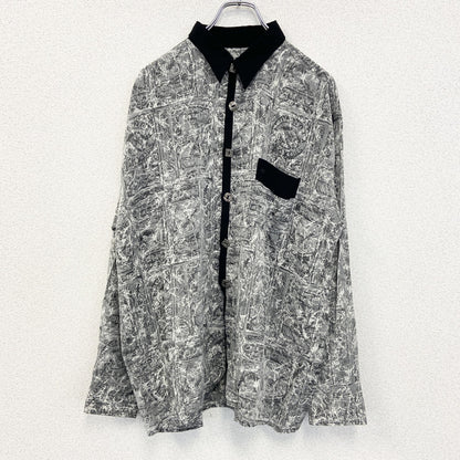 古着 used　Maurice Emde　長袖総柄シャツ　個性的　イタリア製　ポッケ付き　レトロデザイン　カジュアル　Lサイズ