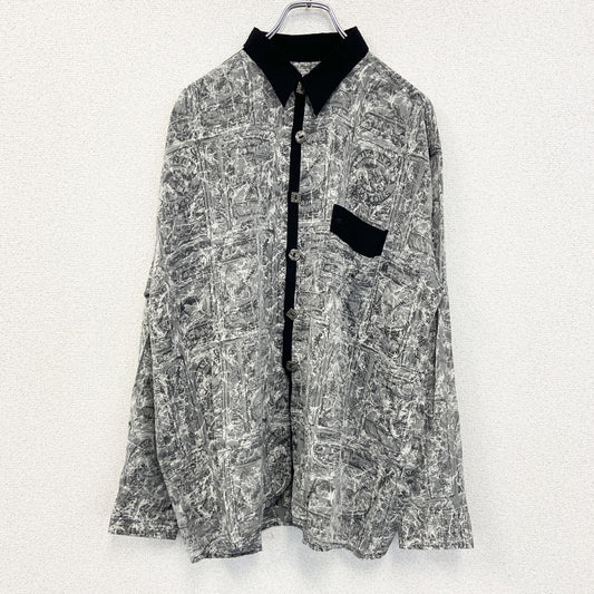古着 used　Maurice Emde　長袖総柄シャツ　個性的　イタリア製　ポッケ付き　レトロデザイン　カジュアル　Lサイズ