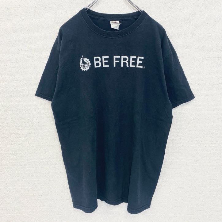 古着 used　フルーツオブザルーム　半袖クルーネックプリントTシャツ　フィットネス　BE FREE　黒　ブラック　Lサイズ