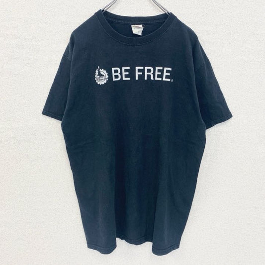 古着 used　フルーツオブザルーム　半袖クルーネックプリントTシャツ　フィットネス　BE FREE　黒　ブラック　Lサイズ