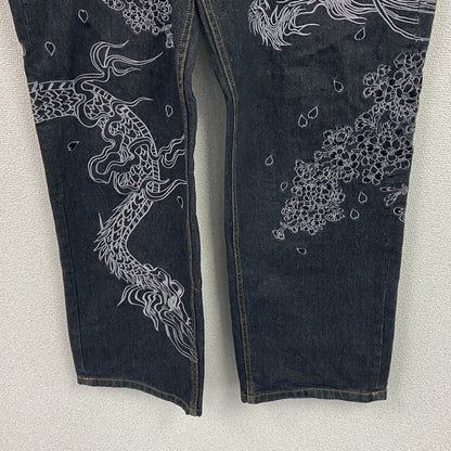 不俱戴天　フグタイテン　デニムパンツ/ジーンズ　刺繡　ジップフライ　黒　ブラック　W40サイズ