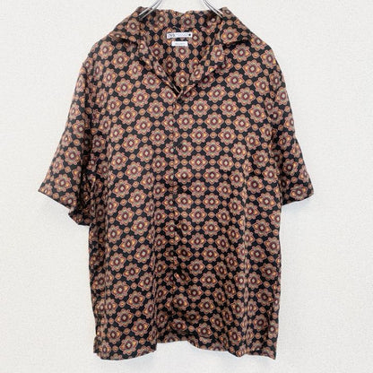 古着 used　ZARA　ザラ　半袖プリント柄シャツ　総柄　エスニック　レトロデザイン　黒　ブラック　Sサイズ