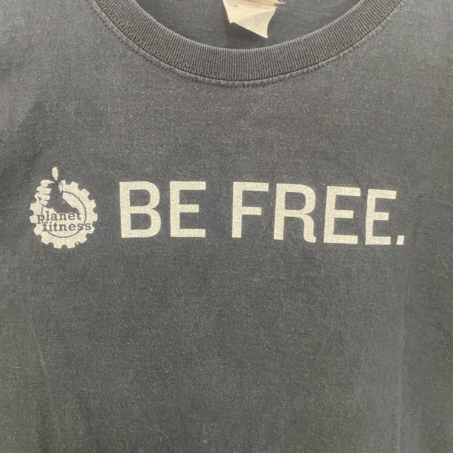 古着 used　フルーツオブザルーム　半袖クルーネックプリントTシャツ　フィットネス　BE FREE　黒　ブラック　Lサイズ