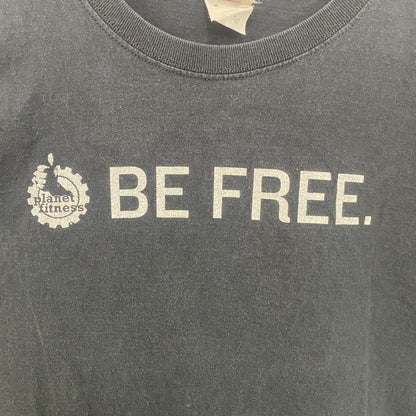 古着 used　フルーツオブザルーム　半袖クルーネックプリントTシャツ　フィットネス　BE FREE　黒　ブラック　Lサイズ