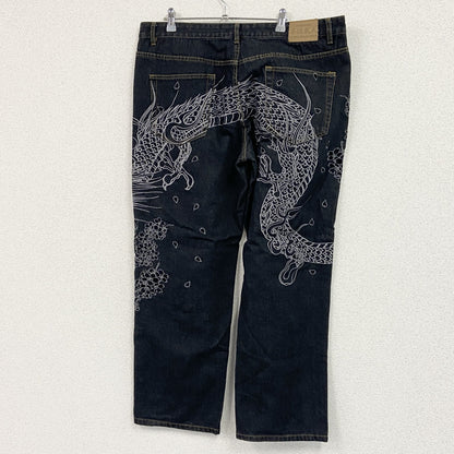 不俱戴天　フグタイテン　デニムパンツ/ジーンズ　刺繡　ジップフライ　黒　ブラック　W40サイズ