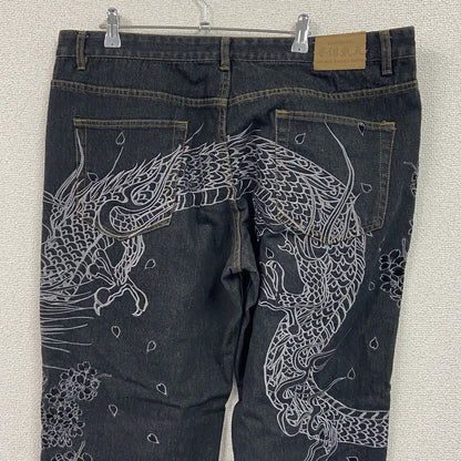 不俱戴天　フグタイテン　デニムパンツ/ジーンズ　刺繡　ジップフライ　黒　ブラック　W40サイズ