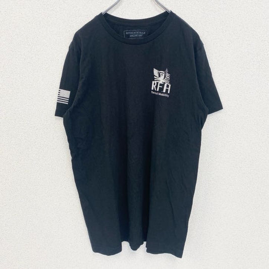 古着 used 　AUTHENTICALLY AMERICAN　半袖クルーネックTシャツ　バックプリント　自衛隊　黒　Lサイズ
