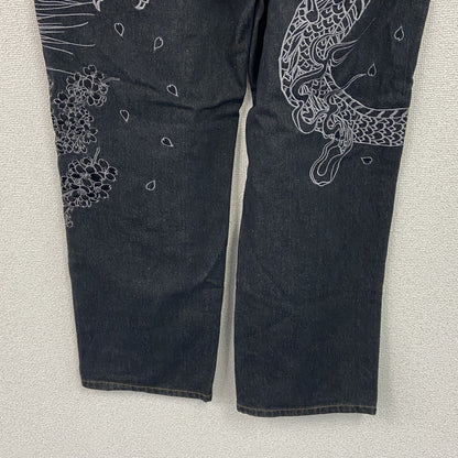 不俱戴天　フグタイテン　デニムパンツ/ジーンズ　刺繡　ジップフライ　黒　ブラック　W40サイズ