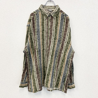 古着 used　MAN'S FASHION　長袖総柄シャツ　個性的　エスニック　民族的柄　ポッケ付き　レトロデザイン　Lサイズ