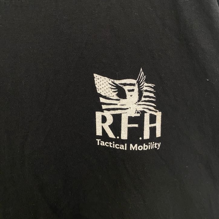 古着 used 　AUTHENTICALLY AMERICAN　半袖クルーネックTシャツ　バックプリント　自衛隊　黒　Lサイズ