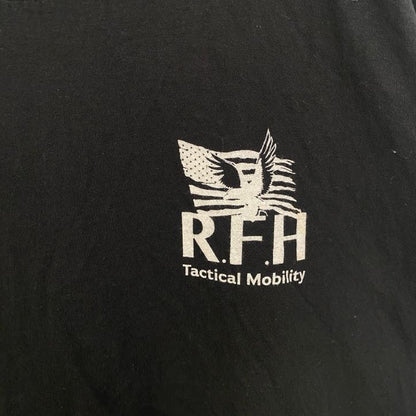 古着 used 　AUTHENTICALLY AMERICAN　半袖クルーネックTシャツ　バックプリント　自衛隊　黒　Lサイズ