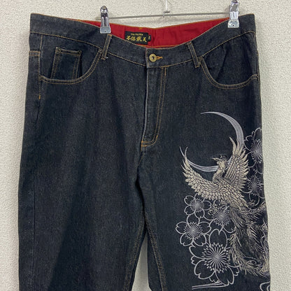 不俱戴天　フグタイテン　デニムパンツ/ジーンズ　刺繡　ジップフライ　黒　ブラック　W40サイズ