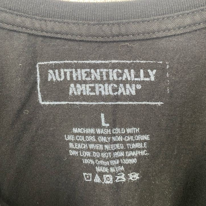 古着 used 　AUTHENTICALLY AMERICAN　半袖クルーネックTシャツ　バックプリント　自衛隊　黒　Lサイズ