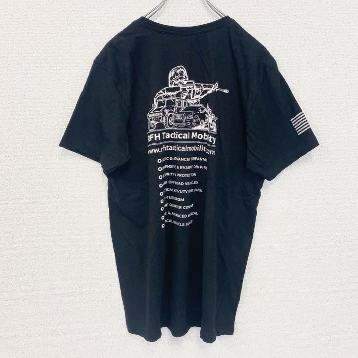 古着 used 　AUTHENTICALLY AMERICAN　半袖クルーネックTシャツ　バックプリント　自衛隊　黒　Lサイズ