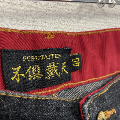 不俱戴天　フグタイテン　デニムパンツ/ジーンズ　刺繡　ジップフライ　黒　ブラック　W40サイズ