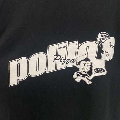 古着 used　GILDAN　ギルダン 　半袖クルーネックTシャツ　バックプリント　PIZZA　ピザ　politos　黒　Lサイズ