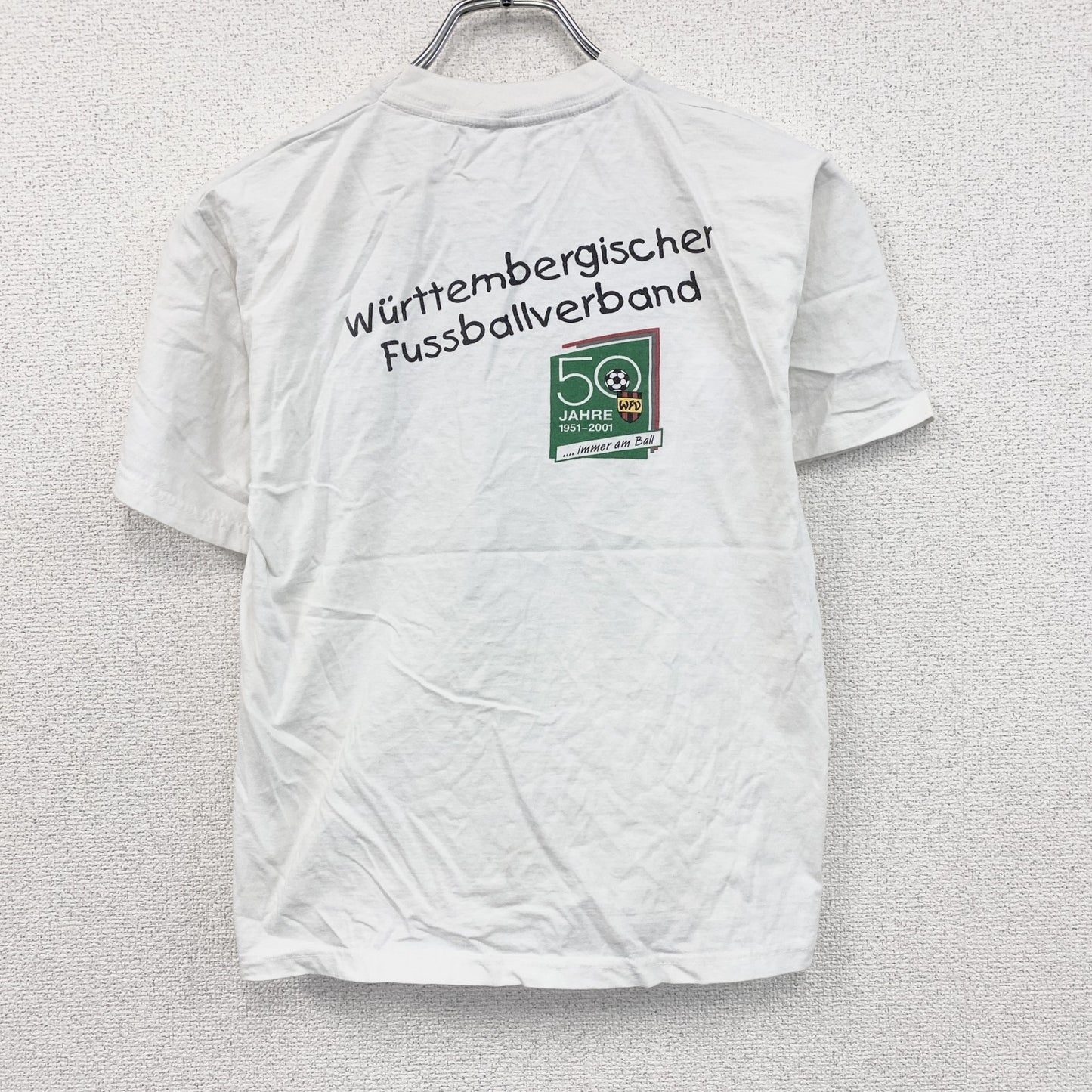 BASIC WEAR　半袖プリントフォトTシャツ　誰やねん　サッカー　両面プリント　クルーネック　白　ホワイト　164サイズ