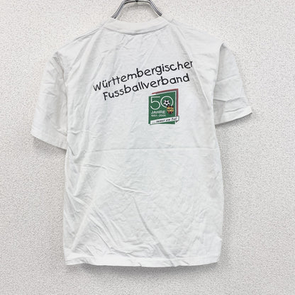 BASIC WEAR　半袖プリントフォトTシャツ　誰やねん　サッカー　両面プリント　クルーネック　白　ホワイト　164サイズ