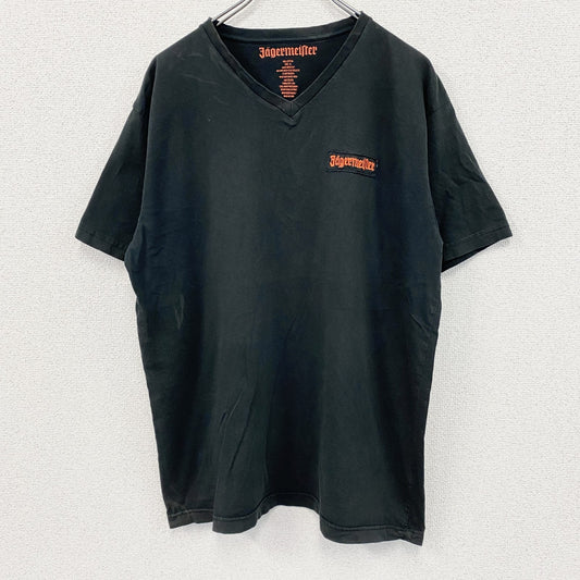 Jagermeister　半袖プリントTシャツ　VネックT　黒　ブラック　XLサイズ