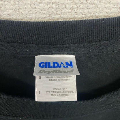 古着 used　GILDAN　ギルダン 　半袖クルーネックTシャツ　バックプリント　PIZZA　ピザ　politos　黒　Lサイズ