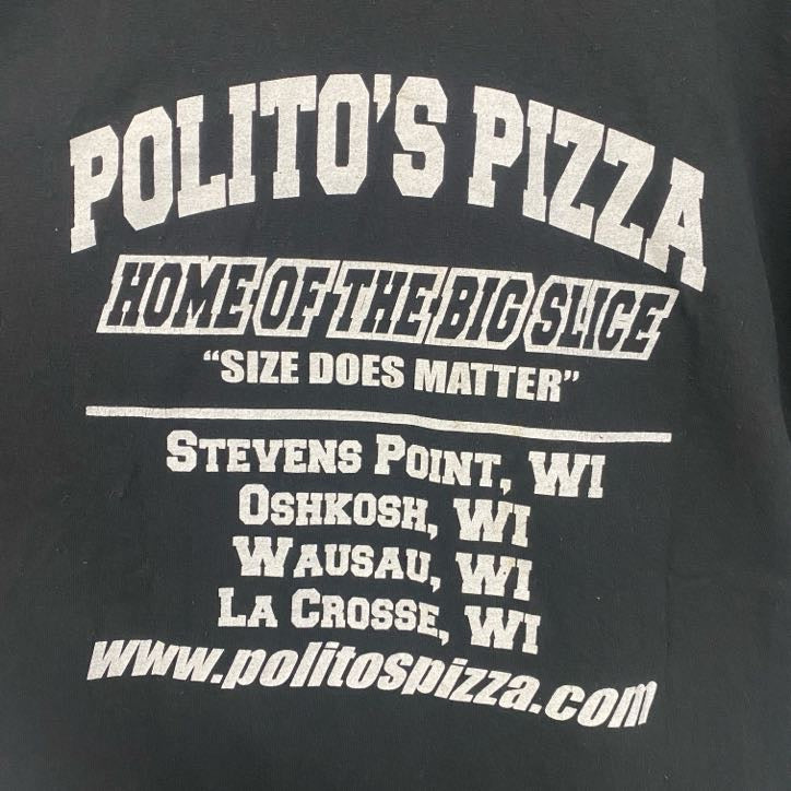 古着 used　GILDAN　ギルダン 　半袖クルーネックTシャツ　バックプリント　PIZZA　ピザ　politos　黒　Lサイズ