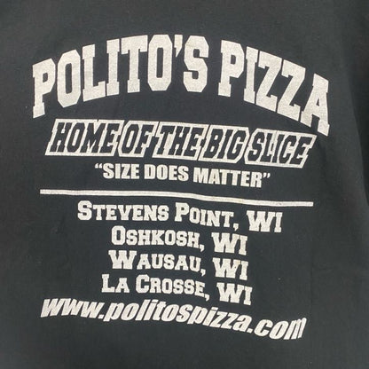 古着 used　GILDAN　ギルダン 　半袖クルーネックTシャツ　バックプリント　PIZZA　ピザ　politos　黒　Lサイズ